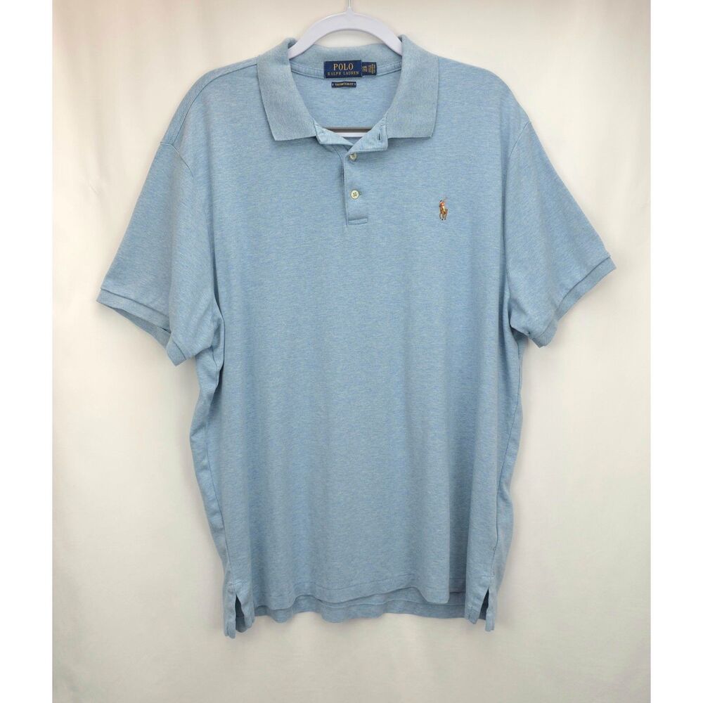 Men's Heather‎ Blue Short Sleeve Ralph Lauren Polo Shirt Custom Slim Fit XXL